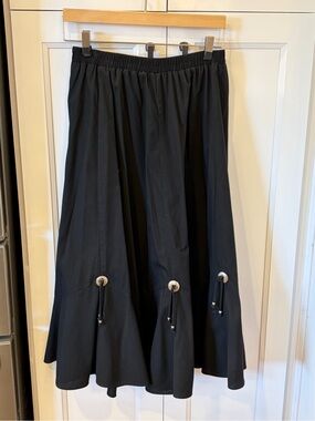 Malco Modes Women's Black Midi Skirt with Drawstring Accents